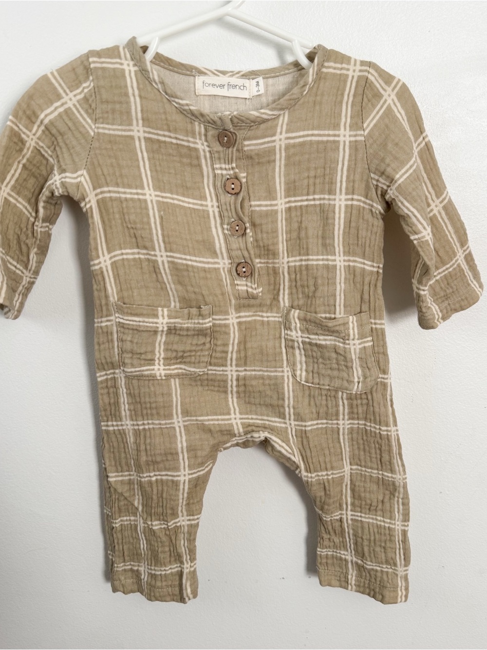 Forever French grid cotton romper 0-3m